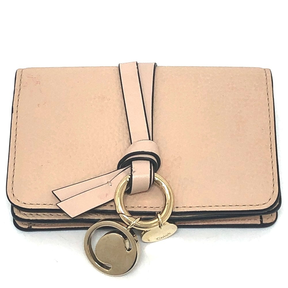 Chloé Chloe ALPHABET Business Card Holder/Card Case, Leather, Women's, Beige